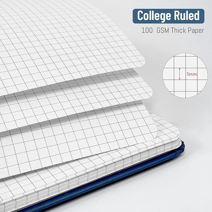 Grid Notebook 8.5" x 11", A4 Pink Graph Paper Notebook Hardcover College Ruled Notebook for Work, 120 Pages 100GSM Large Thick Spiral Writing Journal for Women & Men