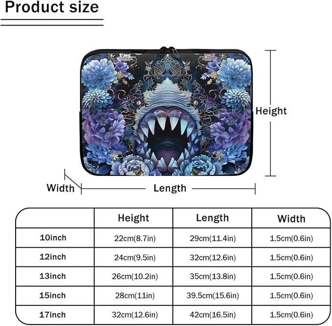 SharkPeony Printed Computer Bags for Laptops for Women Men, Shockproof 12 Inch Laptop Case Bag Washable Messenger Bag with Zipper, Laptop Case Computer Carrying Cover Easy to Carry