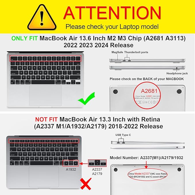 Fintie Case for MacBook Air 13.6 Inch A3113 A2681 (2022 2023 2024 Release) - Snap On Hard Shell Cover for MacBook Air 13.6" M2 M3 Chip with Liquid Retina Display and Touch ID (Molecular Formula)