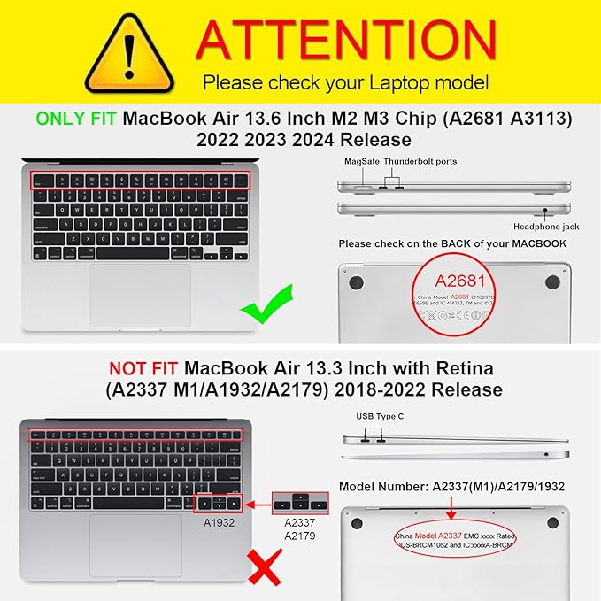 Fintie Case for MacBook Air 13.6 Inch A3113 A2681 (2022 2023 2024 Release) - Snap On Hard Shell Cover for MacBook Air 13.6" M2 M3 Chip with Liquid Retina Display and Touch ID (Garden-Clear)