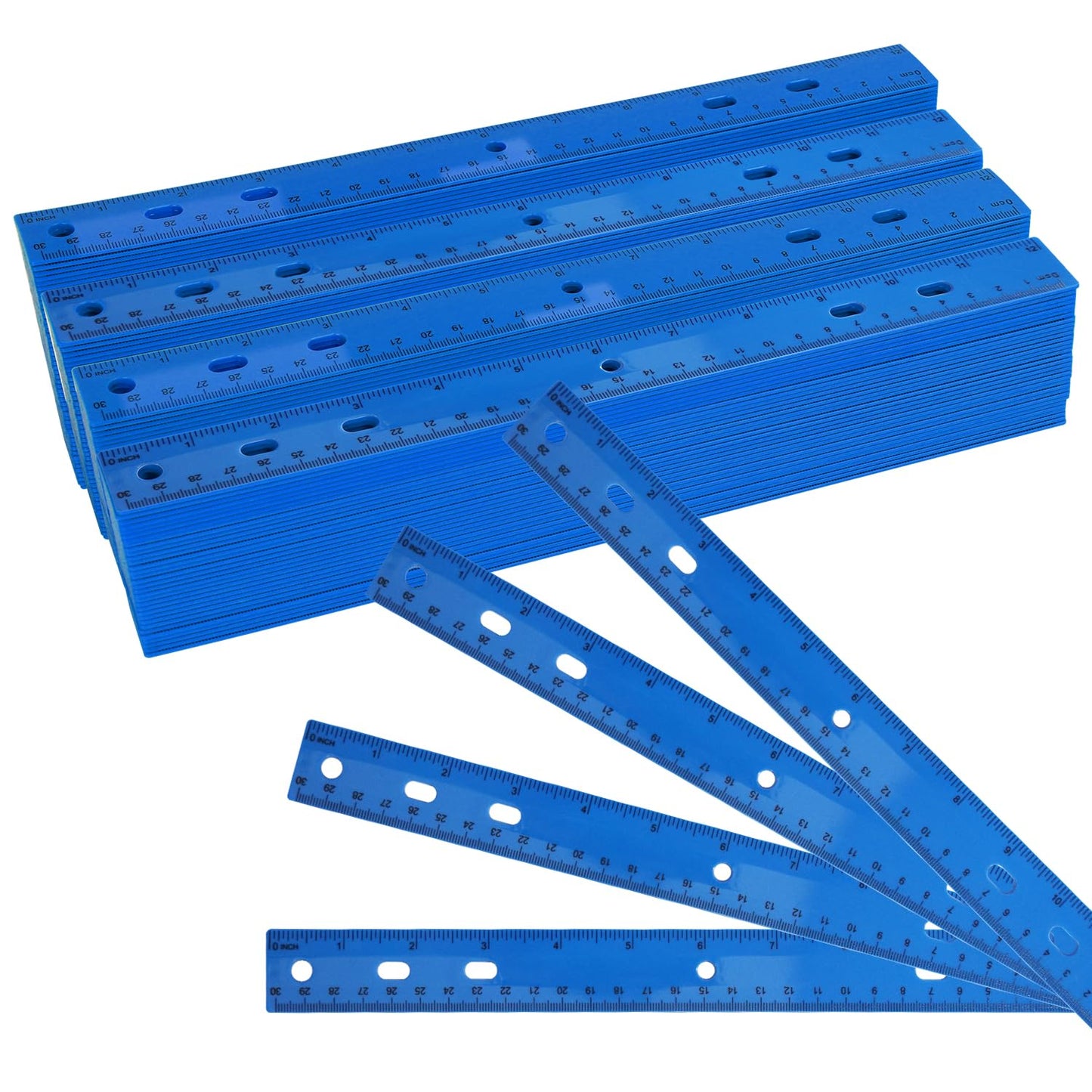 200 Pack 12-Inch Plastic Rulers Bulk, Blue Plastic Ruler, Ruler with Dual-Scale Measurement, Easy to Store, for Educational, Home, or Office and, Practical Use by KUKLIPJIM