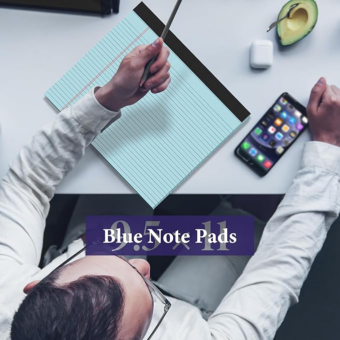 2 Pack Note Pads 11" x 9.5" Legal Pads College Ruled Notepad Micro Perforated Writing Pads Blue Lined Paper 80GSM College Ruled Paper Pad of Paper 30 Sheets Notebook for School, To-Do Lists, Office