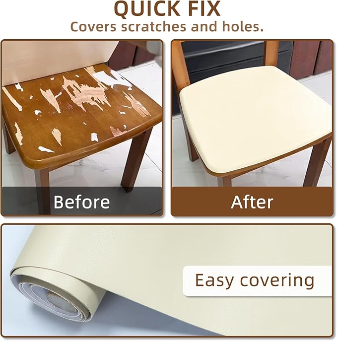 CHEIGHY Leather Repair Patch for Couches Self-Adhesive Leather Repair Tape kit for Furniture Sofa Vinyl Car Seats Couch Chairs Shoes Down Jackets (Beige, 17X79 inch)