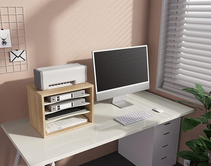 FITUEYES Wood Desk Paper Sorter Organizer with 4-Tier Storage, Desktop Paper File Holder Letter Tray for Home and Office, Light Wood, DO403506WO