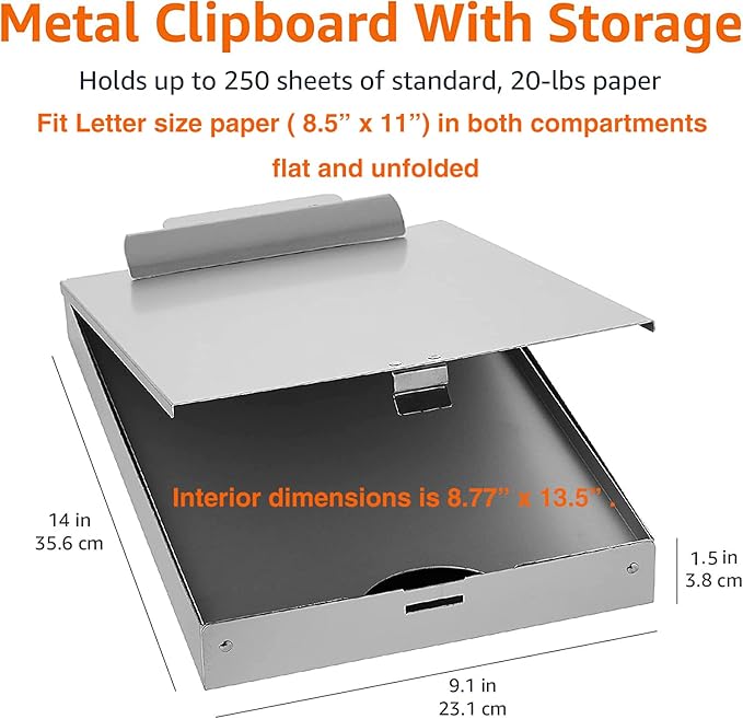 Amazon Basics Metal Storage Clipboard, Three-Tier, Pack of 10, letter size, Silver