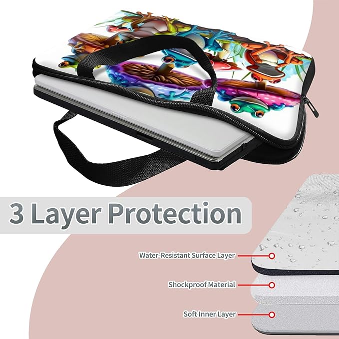 Universal Laptop Sleeve Tablet Case 12 inch, Color Frog Mushrooms Slim Carrying Case Durable Handbag Travel Laptop Bag for Surface Pro 9 8 7/Laptop Go 2 3, MacBook Air 11/12