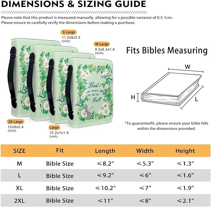 Lotusorchid Bible Book Cover for Women, Large Bible Cover Case with Verse, Sturdy Zippered Bible Carrying Case with Handle Pocket Portable Bible Bag for Bible Study, Green,M