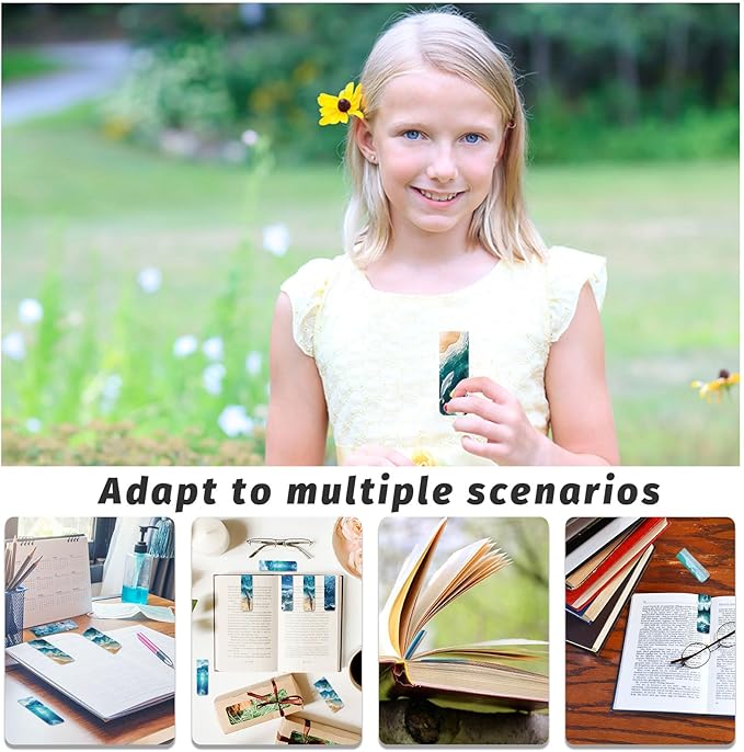 48 Pieces Magnetic Bookmarks Magnet Page Markers - Book Marks for Reading Women & Men with Storage Boxes - Cute Magnet Bookmark Clips for Reading Pleasure（Ocean）