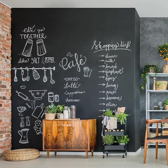 Chalkboard Wallpaper Stick and Peel: DIY Your Own Unique First Day of School Board Classroom Chalk Board Paint Self Adhesive Wall Paper with 8 Colorful Chalks (Black,17.5" x 157.5")