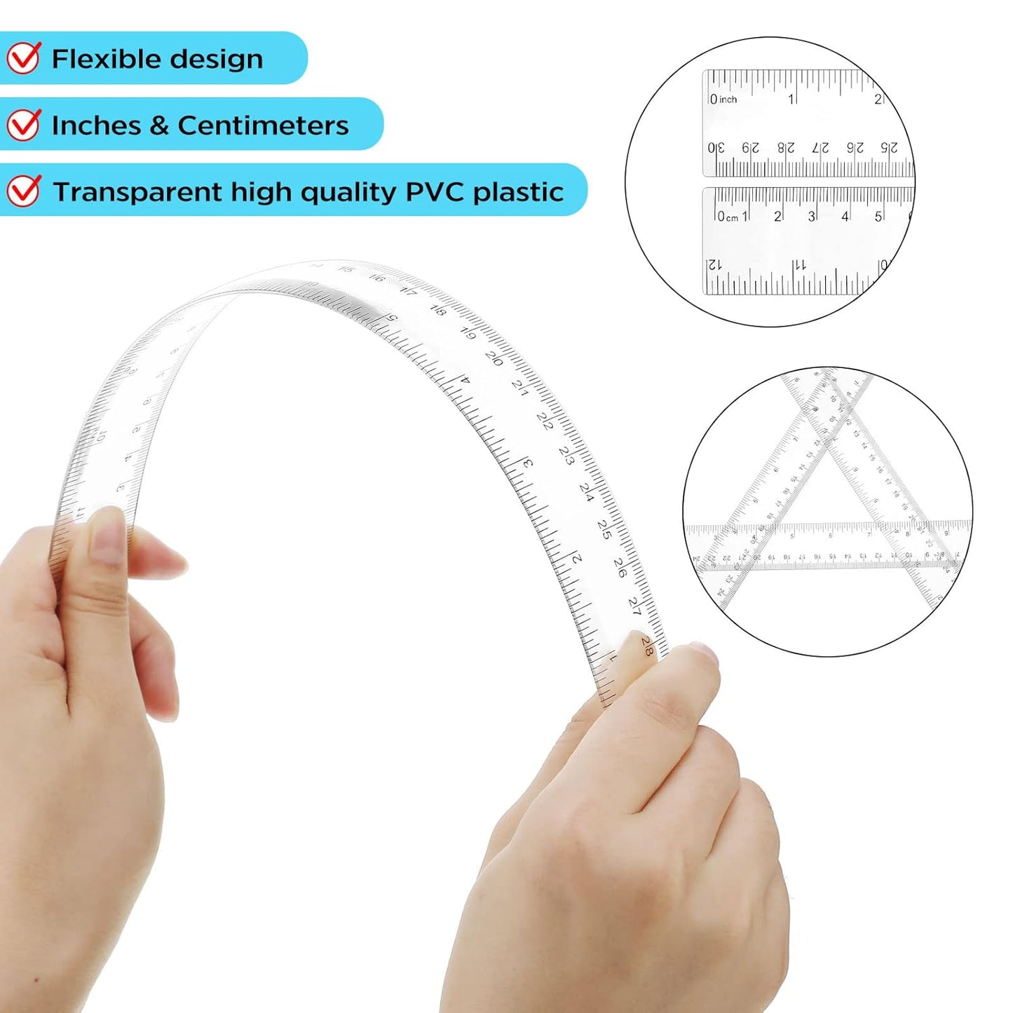 Zonon 100 Pieces 12 Inch Ruler Bulk Clear Plastic Flexible Straight Metric Rulers with Centimeters and Inches Drafting Measuring Tool for Classroom School Students Education