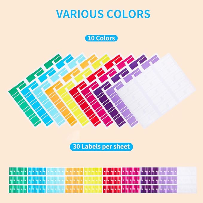 600 Cable Labels, JIQEZNL 20 Sheets Waterproof Cord Label for Electronics, 10 Colors Printable Wire Labeling Tags for Ethernet and Network, Write on Labels for Cable Organize