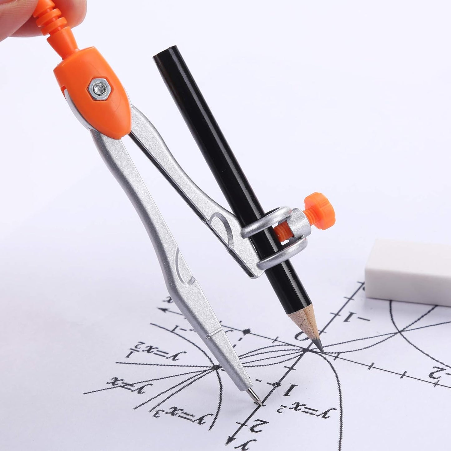 10 Pieces Math Geometry Kit Set Student Supplies with Shatterproof Storage Box,Includes Rulers,Protractor,Compass,Eraser,Pencil Sharpener,Lead Refills,Pencil,for School and Drawings（Orange）