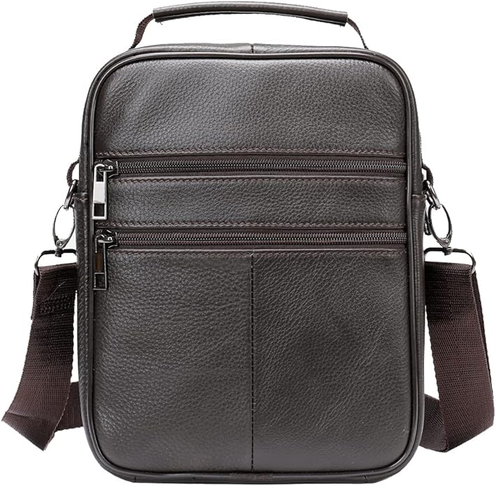 Hebetag Small Leather Sling Shoulder Bag Messenger Pack for Men Women Outdoor Travel Business