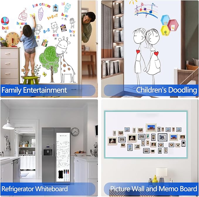 Magnetic White Board Film, 59" x 39" Dry Erase Board for Wall, Self Adhesive Whiteboard Paper Set for Office, Conference Room, Classroom, Home, Include Marker, Magnetic Eraser and Magnets