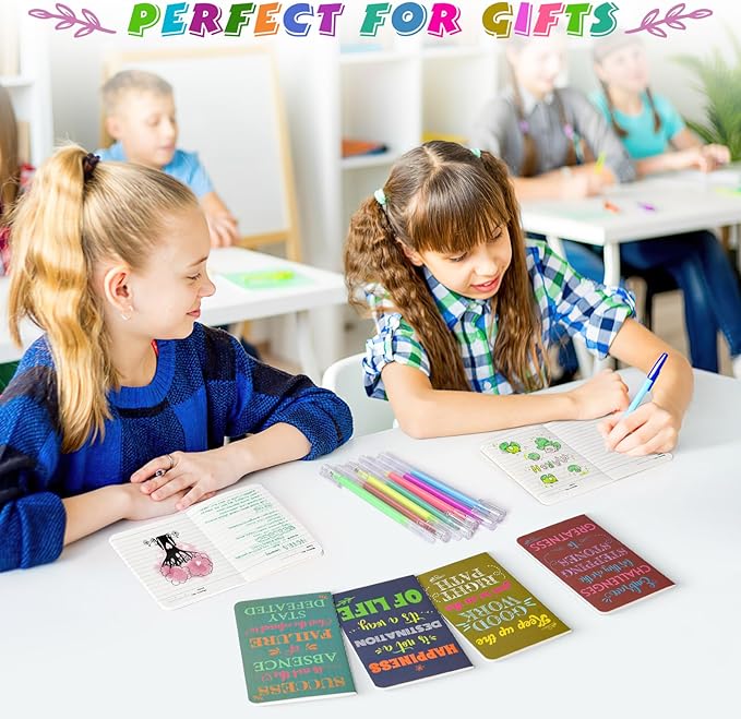 60 Pcs Mini Inspirational Notebooks Bulk with 60 Pcs Colorful Pens, Small Pocket Journal Notepads Set, Motivational Bulk Gifts for Women Men Teacher Student Kids, Fun School Office Supplies,3.5"x5.5"