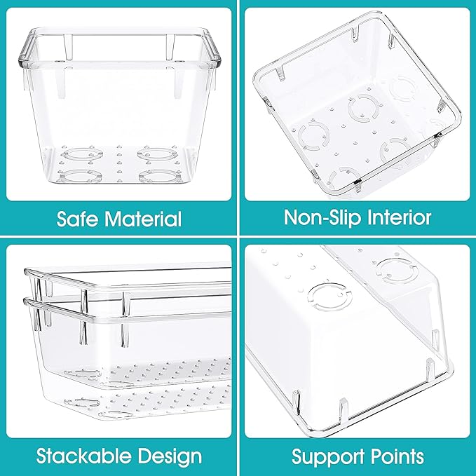 28 PCS Clear Plastic Drawer Organizers Set, 4 Size Desk Drawer Organizer Trays for Makeup, Jewelry, Kitchen Utensils, Gadgets and Office Accessories