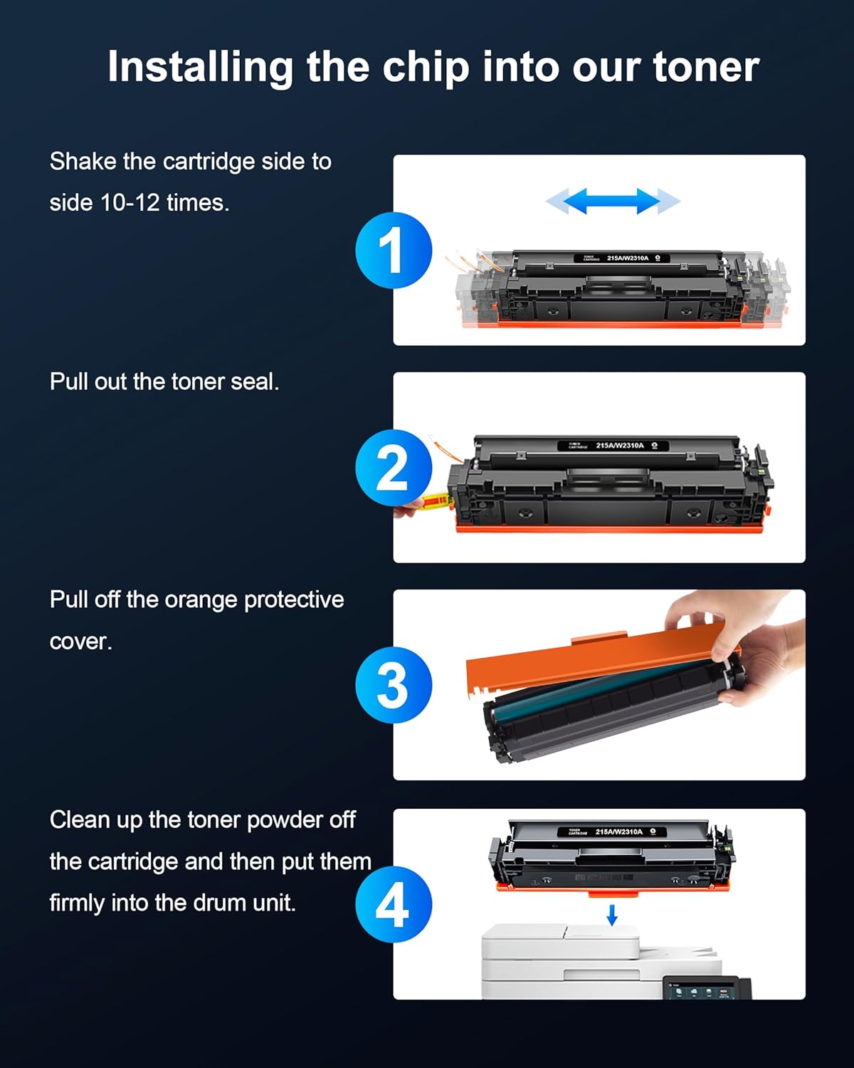 215A Toner Cartridges (with Chip) - Replacement for HP 215A Toner Cartridges 4 Pack for HP 215A work for HP Color Laseret Pro MFP M182nw M183fw M183fdw M155dw M155nw Series Printer（4 Pack, 215a toner）