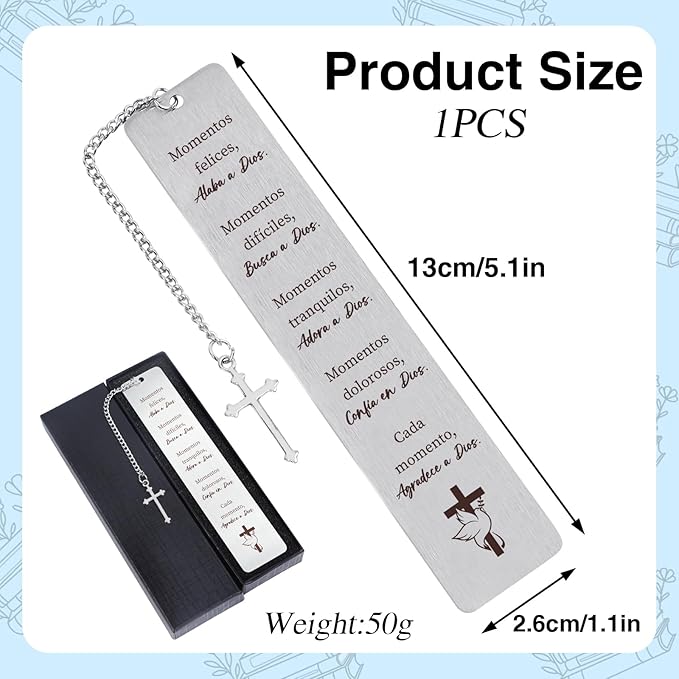 Metal Spanish Christian Bookmark Gifts - Shejdgart Bible Verse Bookmarks Inspirational Prayer Gifts for Hispanic Biblical Religious Gifts for Women Christian Birthday Thanksgiving Christmas Gifts