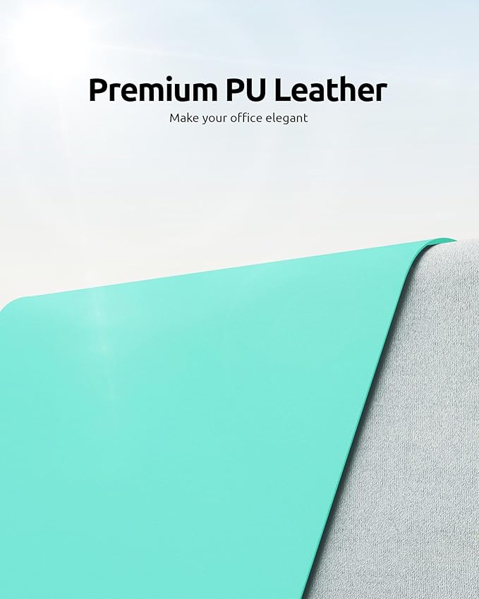 YSAGi Leather Desk Protector, Office Mat, Large Mouse Mat, Non-Slip PU Leather Blotter, Laptop Desk, Waterproof Writing Pad for Office and Home (Calamine Blue, 23.6" x 13.8")