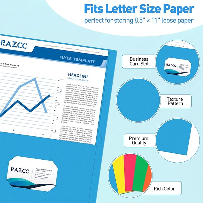 Two Pocket Folders, RAZCC 75 Pack 2 Pocket Folders Fit Letter Size Paper, Paper Folders with Pockets for School Office Business Home, Assorted 5 Colors