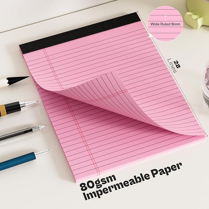 Legal Pads 8.5 x 11, 6 Pack Colored Note Pads 8.5 x 11 Pink Notepad 8.5 x 11 Multi-Color Pink/Green/Blue Writing Pads 8.5 x 11 Lined Paper Pads Wide Ruled Legal Pad Notebook Paper, 30 Sheets per Pad
