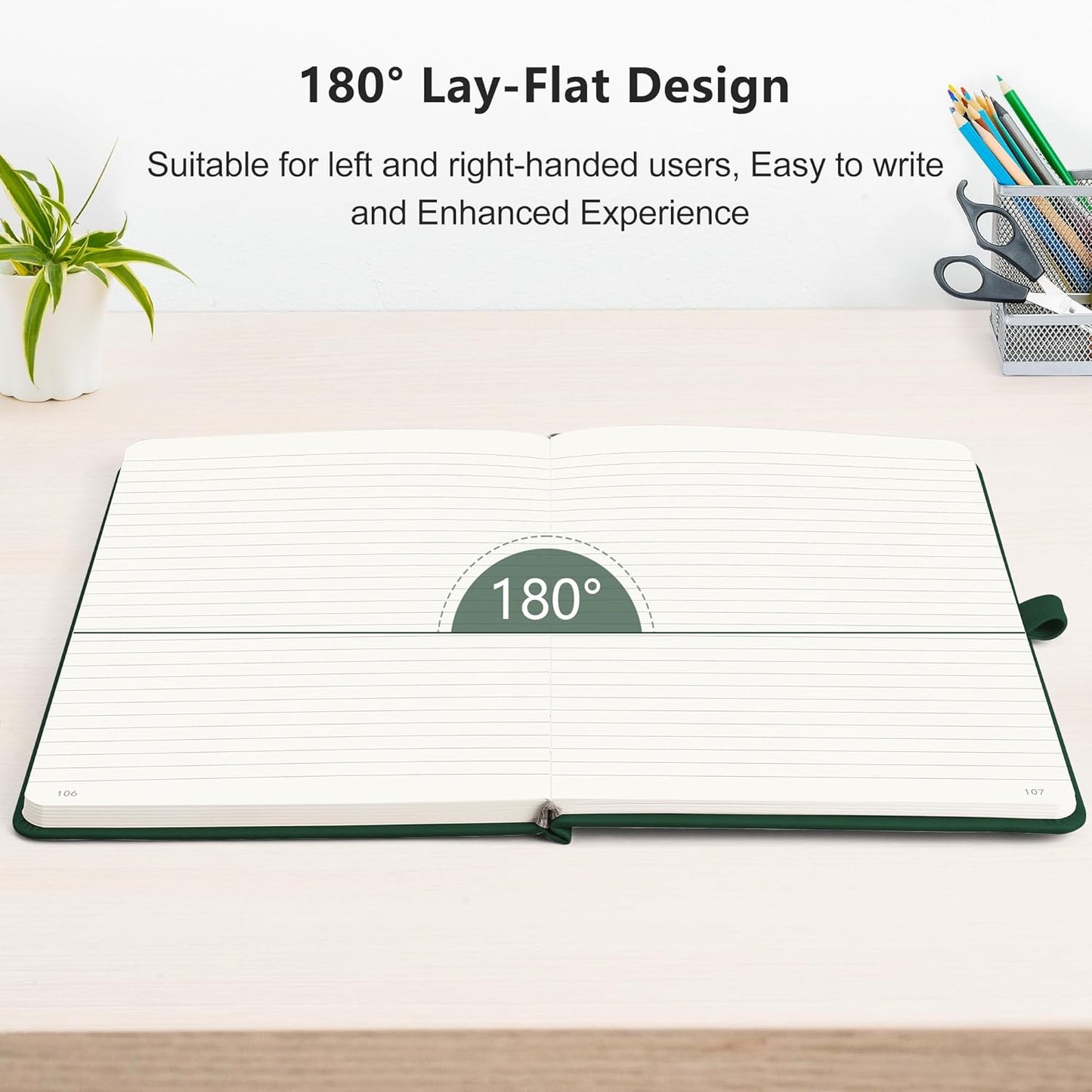 RETTACY Lined Journal Notebook, 2-Pack, 192 Numbered Pages per Pack, A5 Medium Size (5.7'' x 8.3''), for Men & Women, Writing, Work, Leather Hardcover, 100 GSM Thick Paper (Black & Dark Green)