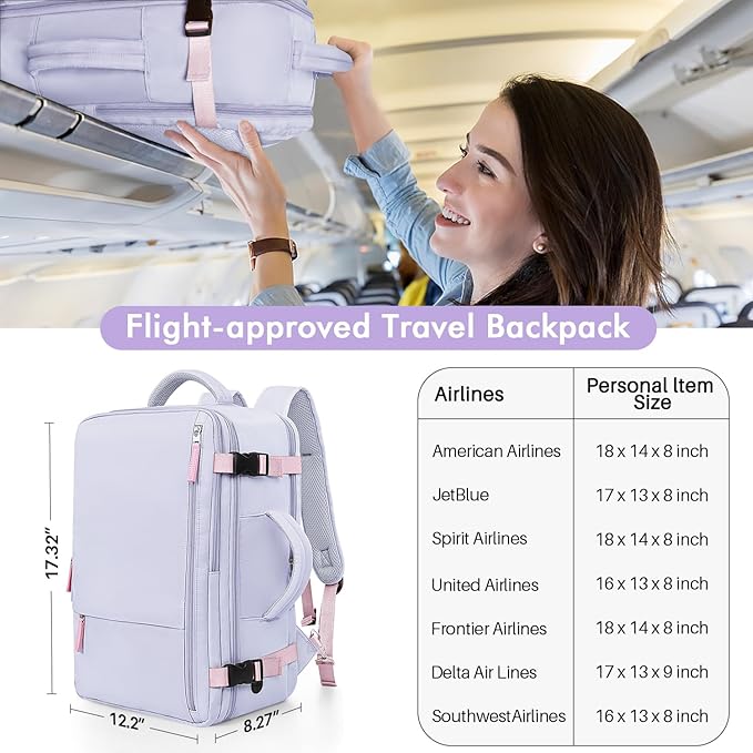 Travel Backpack, Carry-on Backpack Bag Flight-Approved for Men Women, Personal Item Backpack Luggage,Travel Essentials Accessories, Purple