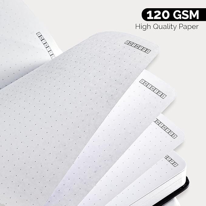 Nextnoid Hardcover Dotted Journal Notebook - 120 GSM Thick Paper, Medium A5-256 Pages - Perfect For Handwriting, Diagrams, Note-Taking and To-Do Lists (Dot, Black)