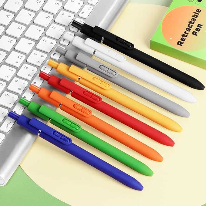 Gel Pens, 8 Pcs Quick Dry Black Ink Pen Fine Point 0.5mm Smooth Writing Pen, Large Capacity Long Lasting Ink Retractable Pens Gift Set for Journaling Note Taking, School Office, Home Supplies
