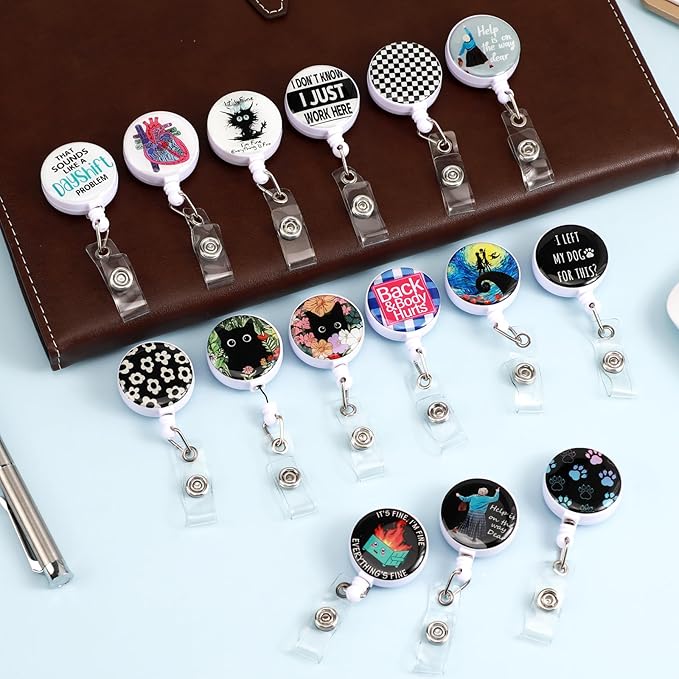 Retro Leopard Badge Reels Holder Retractable with ID Clip for Nurse Name Tag Card Nursing for Doctor Teacher Student Employee Office Medical Work