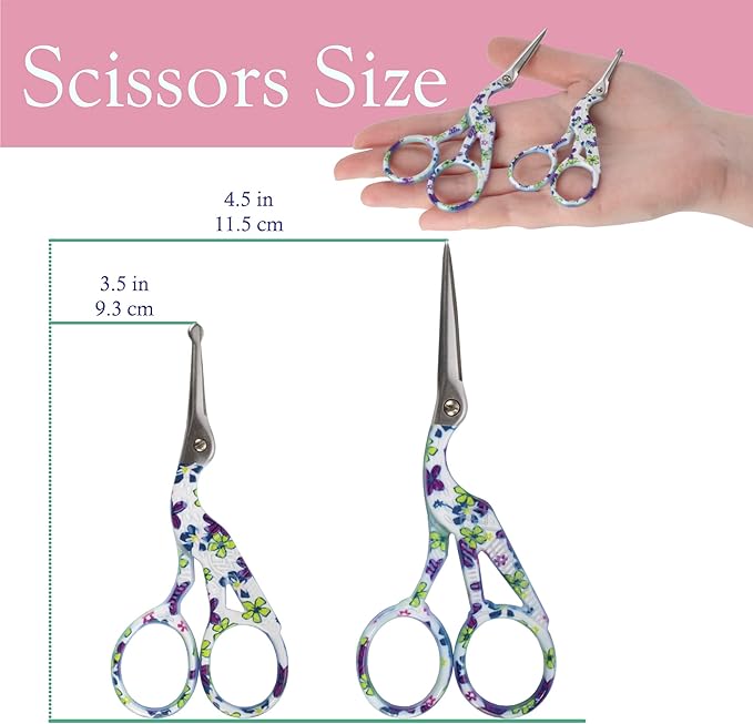 Stork Bird Rounded Safety Tip Embroidery Craft Stainless Steel Crane Scissors - Purple - 6 Pairs