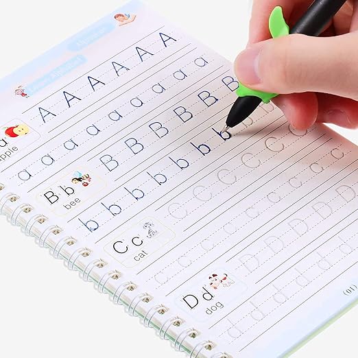 Magic Practice Copybook for Kids, Magic Calligraphy That Can Be Reused,Magical Handwriting Workbooks Practice Copybook for Preschoolers Kindergarten(4Book + Pen Set)