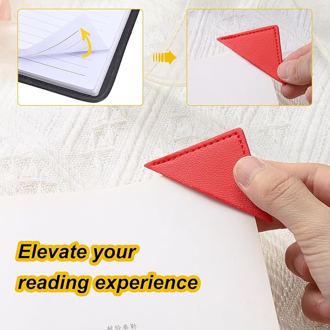 uxcell 6Pcs Leather Square Bookmarks, Corner Bookmarks Book Marks Page Markers Cute Page Clip for Men Women Teacher Reader Book Lover Writers (Pink)