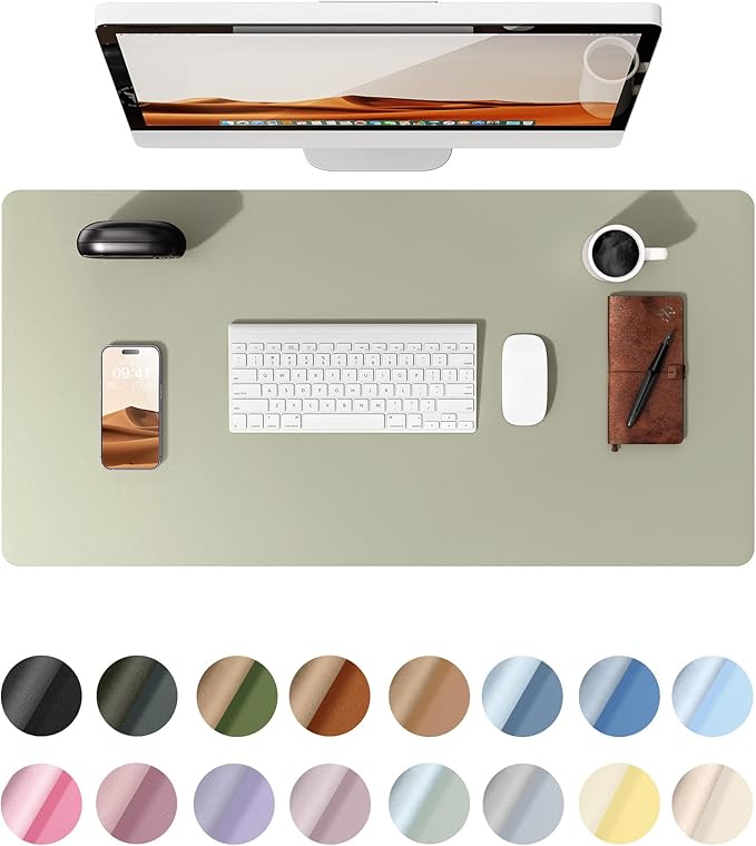 YSAGi Leather Desk Protector, Office Mat, Large Mouse Mat, Non-Slip PU Leather Blotter, Laptop Pad, Waterproof Writing Pad for Office and Home (Sage Green, 35.4" x 17")