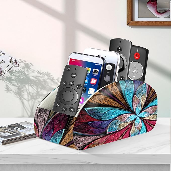 YAPISHI Remote Control Holder, 5 Compartments TV Remote Holder Caddy for Table, Nightstand Organizer for Remotes/Media Controllers/Office Supply, Bedside Decorations for Living Room， PU Leather