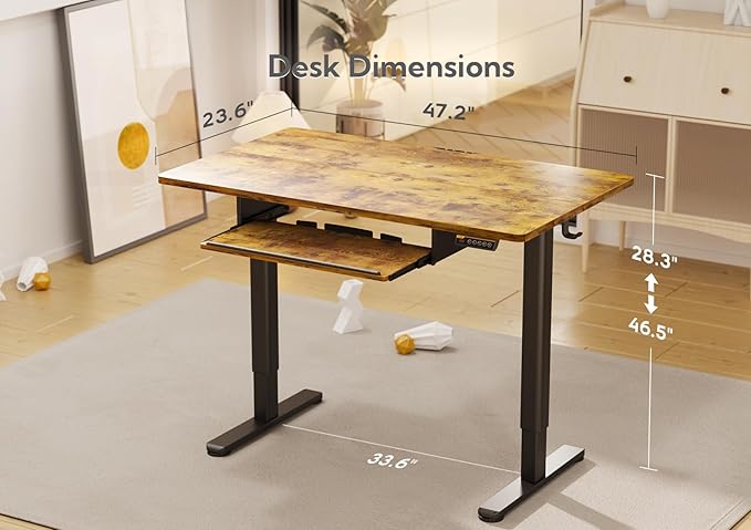 Standing Desk with Keyboard Tray, Standing Desk Adjustable Height, Raising Desks for Home Office and Computer Workstation, 48 Inches, Rustic Brown