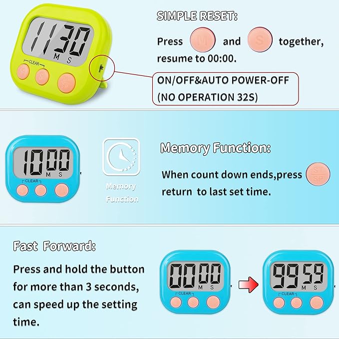 Classroom Timers for Teachers Kids Large Magnetic Digital Timer 24 Pack-Blue Green