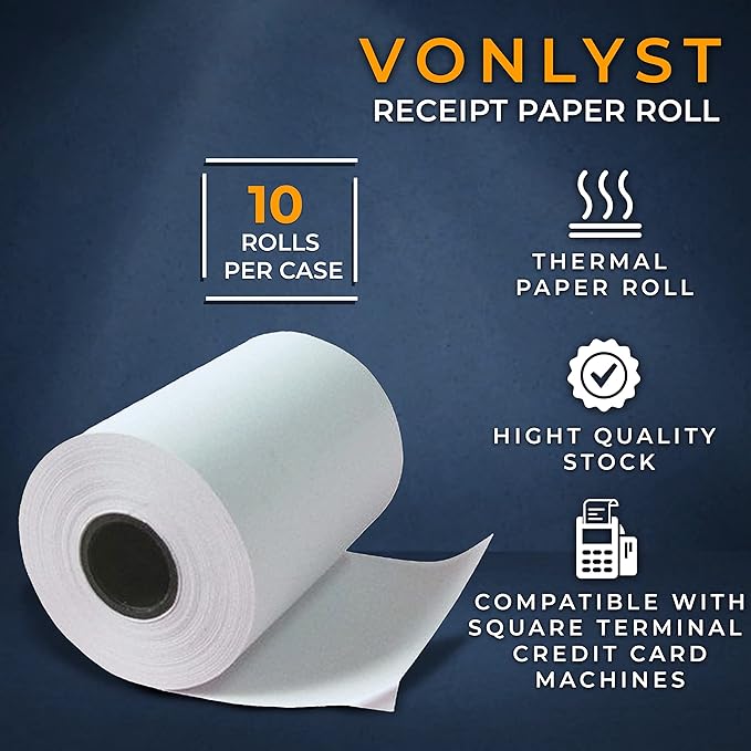 Receipt Paper Roll for Square Terminal Credit Card Machine (10 rolls)