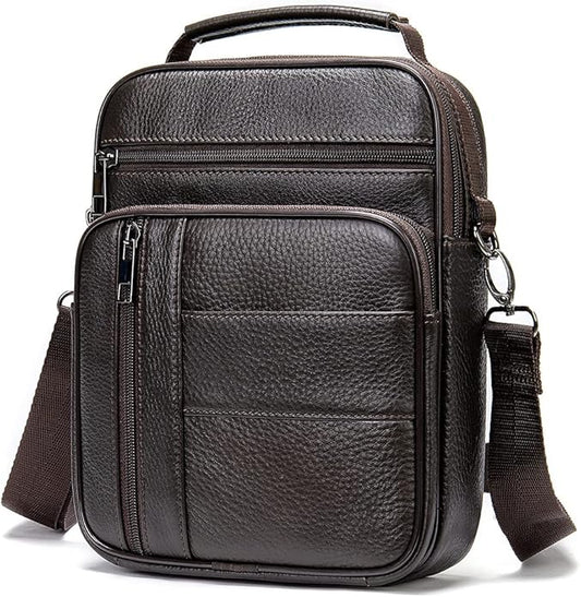 Hebetag Small Leather Sling Shoulder Bag Messenger Pack for Men Women Outdoor Travel Business