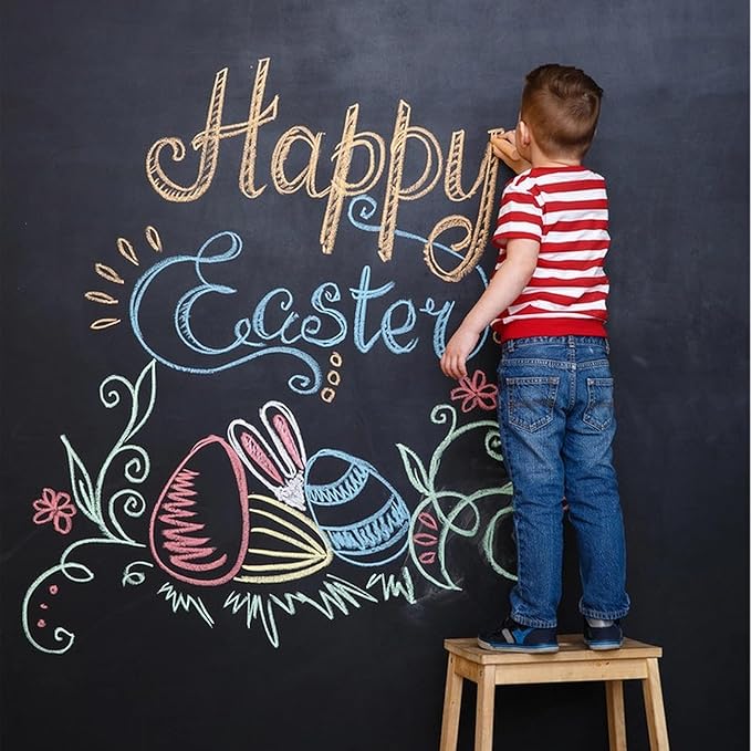 Chalkboard Wallpaper Stick and Peel: DIY Your Own Unique First Day of School Board Classroom Chalk Board Paint Self Adhesive Wall Paper with 8 Colorful Chalks (Black,17.5" x 157.5")