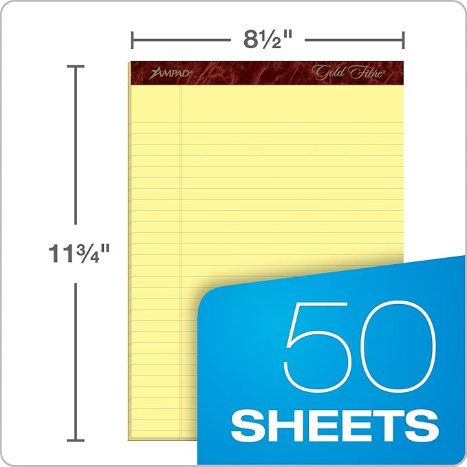 Esselte Corporation Perforated Pads,Legal,50 Sheets,8 1/2" x 11 3/4" ,4/Pack,Canary