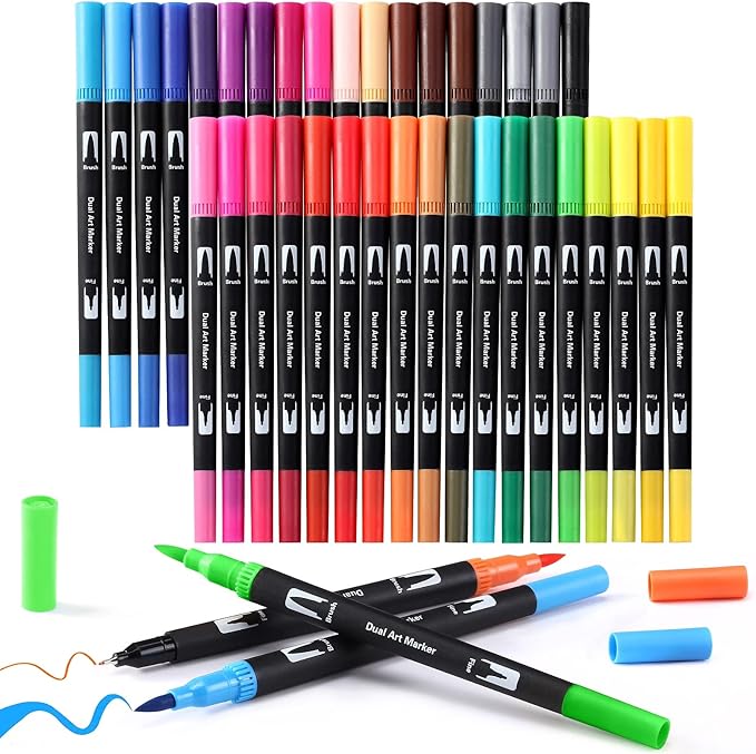 Brush Markers for Adults Coloring,36 Colors Art Markers Colored Pens for Bullet Journaling Note Taking Drawing Calligraphy Lettering,Art School Supplies