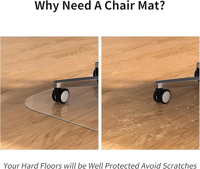 WASJOYE Office Chair Mat for Hard Floor, 36 x 48 in Transparent Hard Floor Protector Cover Home Floor Mat for Computer Desk Rolling Chair