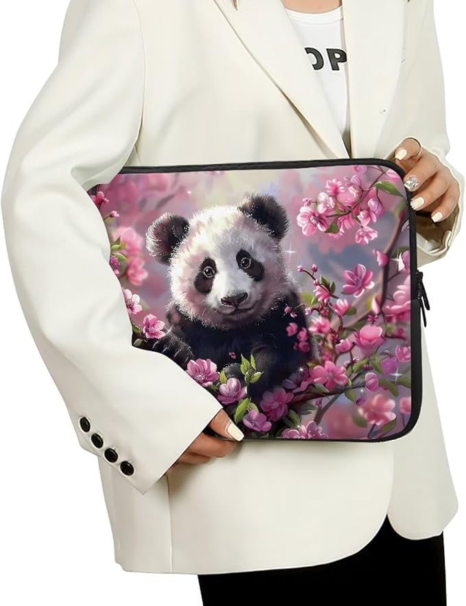 Cherry Blossom Panda Printed Laptop Bag for Women Men, Protective 10 Inch Computer Laptop Carrying Cover Laptop Sleeve Computer Bag with Zipper, Compatible with Most Laptop Computers