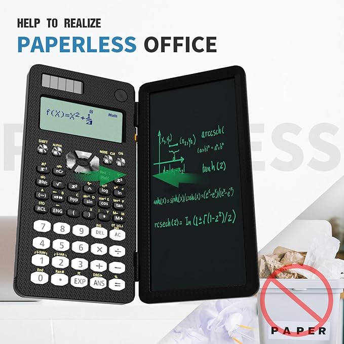 Scientific Calculator for School with Notepad, ROATEE Middle and High School Supplies for Students, 82 MS Foldable 2-Line Display Science Calculator with Writing Tablet, Solar and Battery Powered