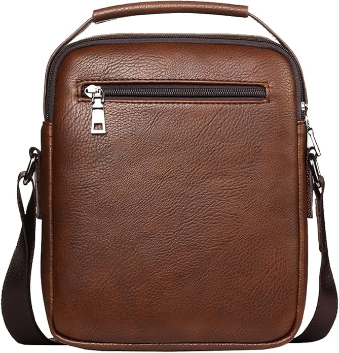 Hebetag Small Leather Sling Shoulder Bag Messenger Pack for Men Women Outdoor Travel Business