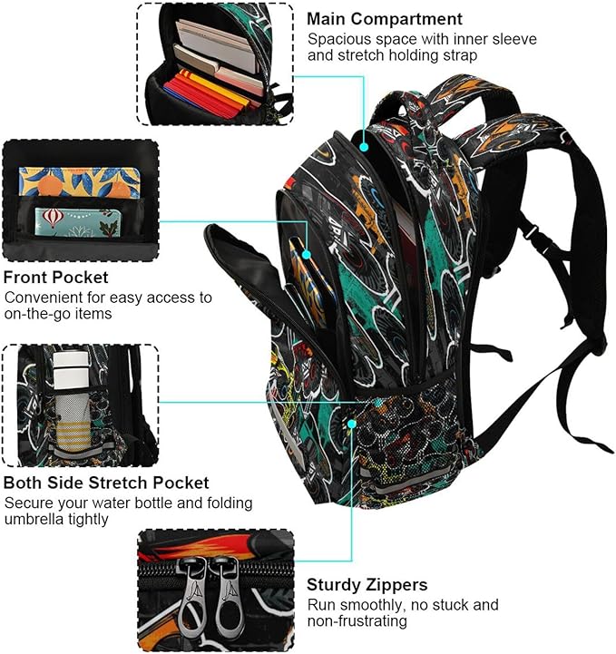 ALAZA Abstract Monster Truck Car Backpacks Travel Laptop Daypack School Book Bag for Men Women Teens Kids