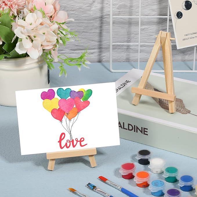 100 Pieces Mini Wood Easel Stands Small Wooden Canvas Easels Display Art Craft Tripod Painting Tabletop Holder for Artist Crafts, Business Cards, Photos, Gift(6 Inch)