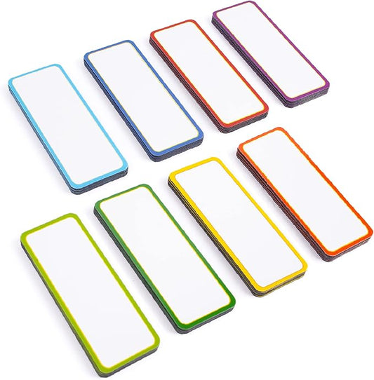 Availey 48 Pieces (3.2 x 1.2") - Colored Border Magnetic Dry Erase Labels - Reusable Strips for Classroom Home Office Garage Refrigerator Blank Writable Erasable Cards Name Tags Students Locker Shelf