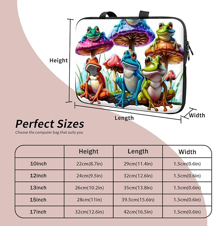 Universal Tablet Laptop Sleeve Case 10 inch, Color Frog Mushrooms Slim Carrying Case Durable Handbag Travel Laptop Bag for 7 to 10-inch Laptops/Notebook/Kids Tablet/ipad/eBook Readers